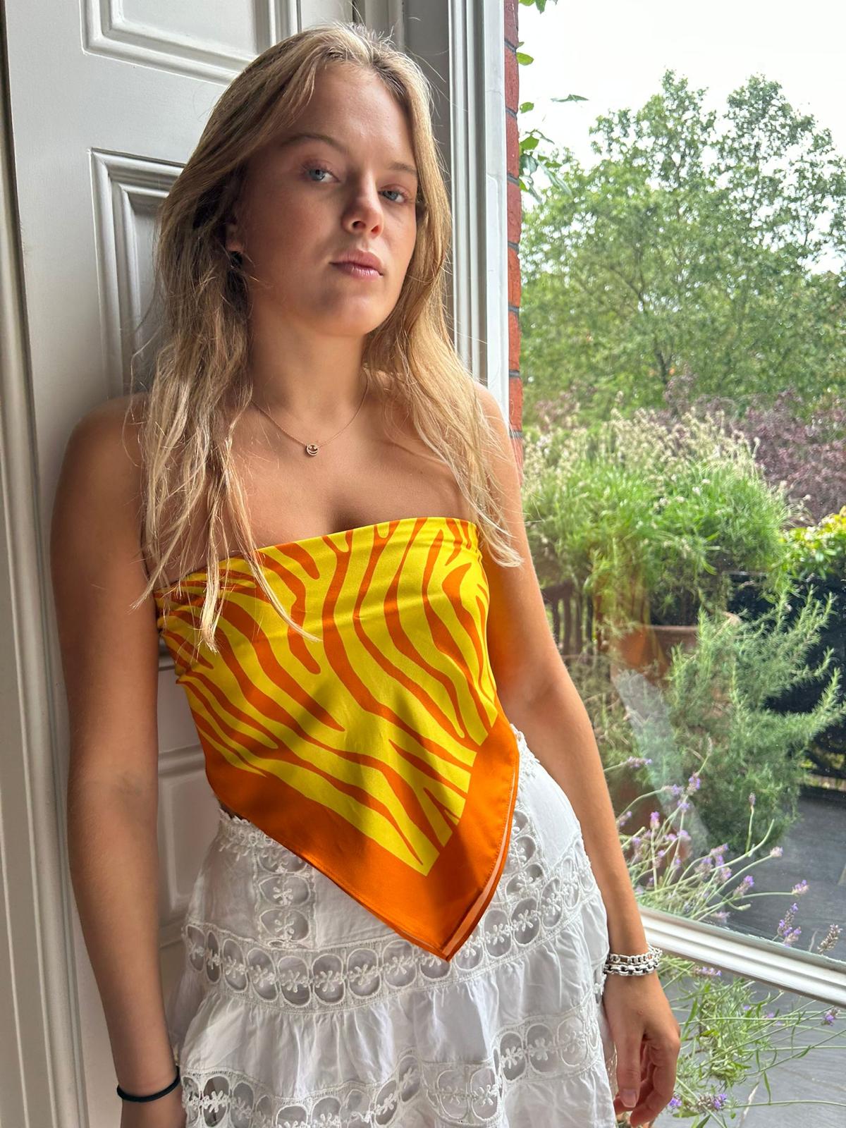 Large orange zebra silk square